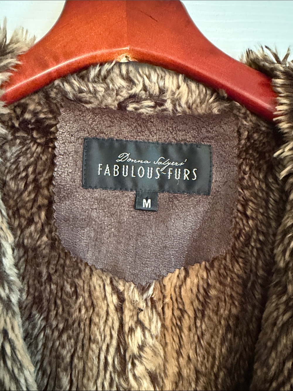 Donna Salyers' Fabulous Furs faux suede and faux brown shearling maxi coat M - Picture 3 of 6